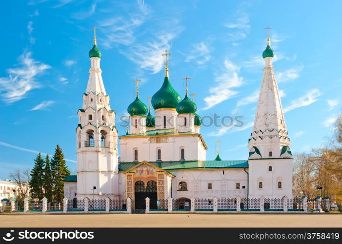 Beautiful Orthodox church in Yaroslavl on the square