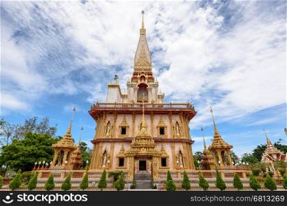 Beautiful pagoda at Wat Chalong or Wat Chaitararam Temple famous attractions and place of worship in Phuket Province, Thailand