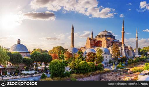 Beautiful panorama of Hagia Sophia, Istanbul, Turkey.. Beautiful panorama of Hagia Sophia, Istanbul, Turkey