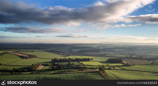 Beautiful panorama over rolling countryside landscape in Autumn