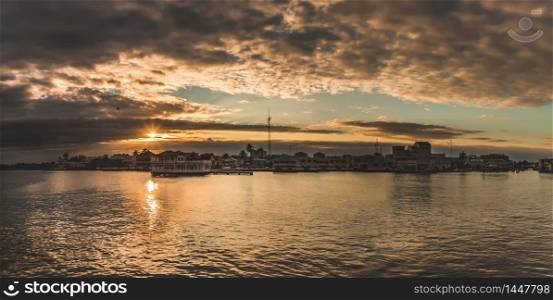 Beautiful panoramic view of Belize city at sunset