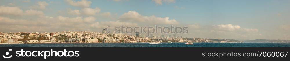 Beautiful panoramic view of the city of Istanbul. The blue sky with white clouds. Turkey. Beautiful panoramic view of the city of Istanbul