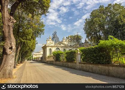 beautiful park and road to Borghese Gallery renowned all over Europe in the historical center of Rome Italy