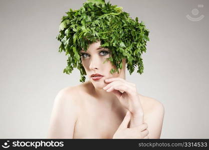 Beautiful parsley haired woman posing