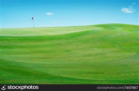 Beautiful perfect scenery view of Golf course green grass field .
