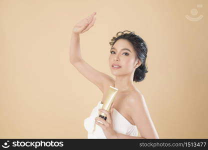 Beautiful perfect skin gorgeous young woman portrait in studio