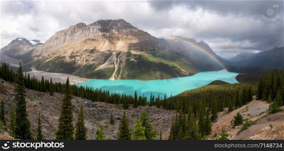 Beautiful Peyto Lake on a cloudy day, Icefield Parkway, Banff National Park, Alberta, Canada