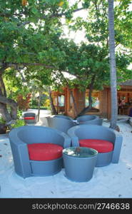 beautiful photo of a tropical view at a beach bar in a maldivian island