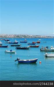 beautiful photo of boats harbor in the port of Cascais, Portugal