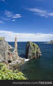 Beautiful, picturesque sea stack rock formations of Spillars Cove on Bonavista Peninsula in Newfoundland and Labrador. It is near Dungeon Provincial Park.