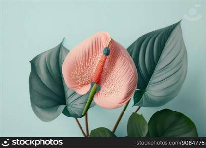Beautiful pink anthurium flower isolated. Illustration Generative AI 