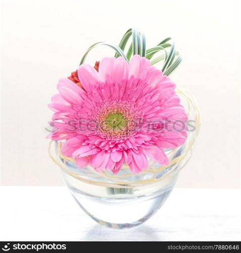 Beautiful pink gerbera flower in jar, flower arrangement