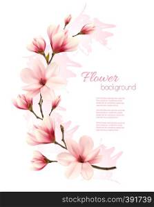 Beautiful pink magnolia background. Vector.