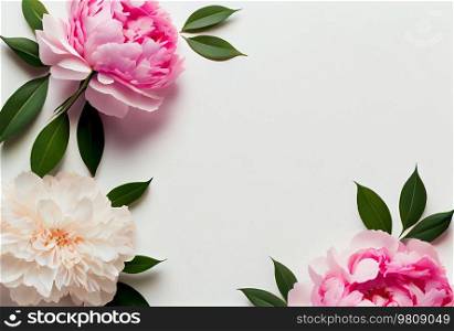 Beautiful pink peonies with place for text. Illustration AI Generative 