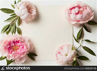 Beautiful pink peonies with place for text. Illustration AI Generative 