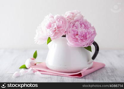 beautiful pink peony flowers bouquet in vase