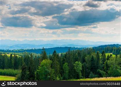 Beautiful Poland landscape on the horizon of the Tatra Mountains