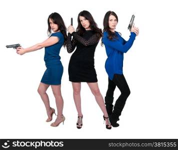 Beautiful police detective women on the job with guns