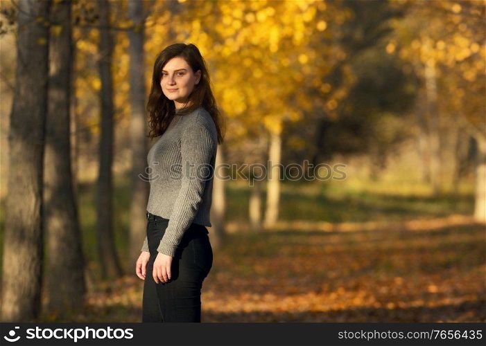 Beautiful Portrait Young Woman In Autumn Forest