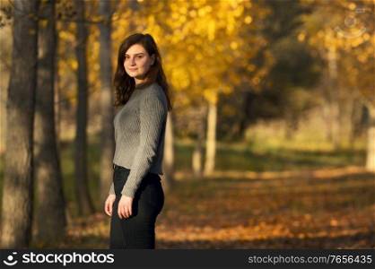 Beautiful Portrait Young Woman In Autumn Forest