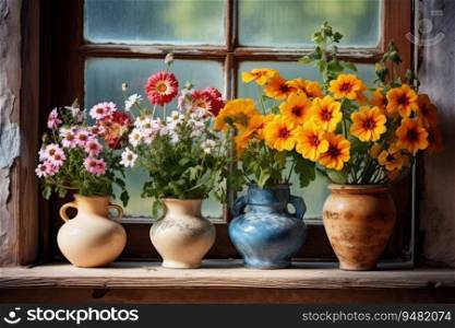 Beautiful pots with flowers.