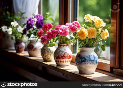 Beautiful pots with flowers.