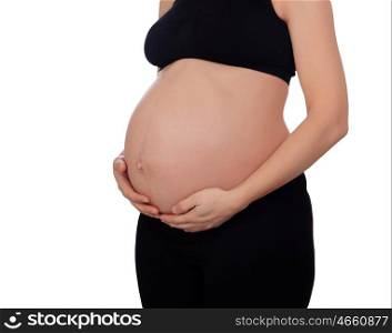 Beautiful pregnant belly isolated on white background