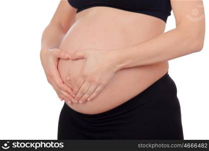 Beautiful pregnant belly isolated on white background