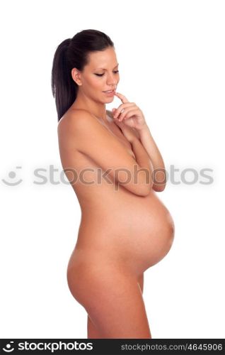 Beautiful pregnant woman body isolated on white background