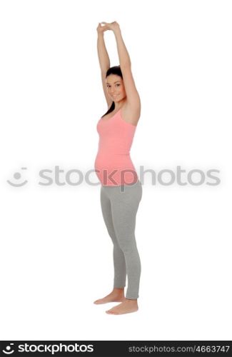 Beautiful pregnant woman doing yoga isolated on white background