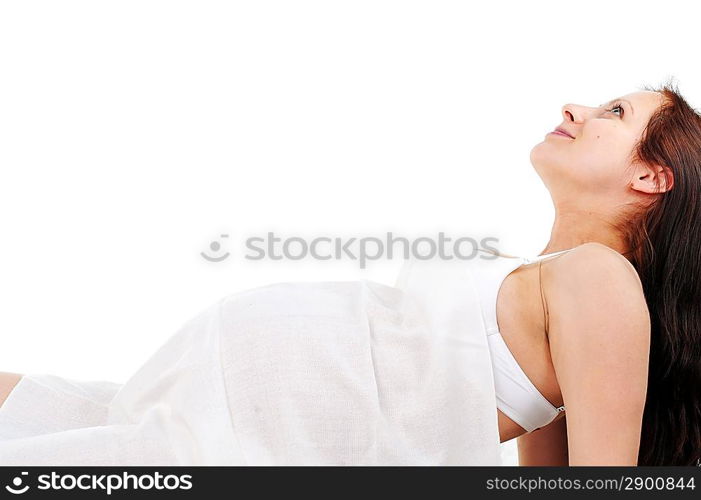 beautiful pregnant woman drapped in material