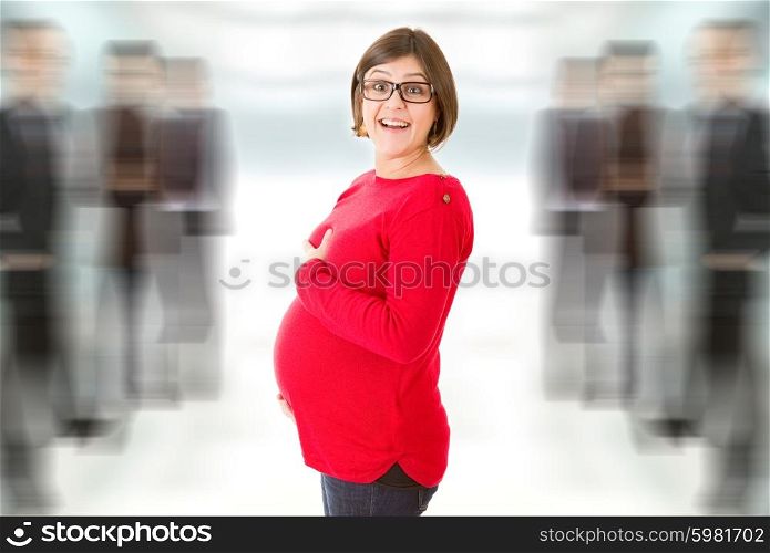 Beautiful pregnant woman in a big laugh