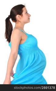 beautiful pregnant woman in blue dress. portrait