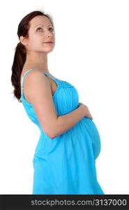 beautiful pregnant woman in blue dress. portrait