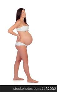 Beautiful pregnant woman in underwear isolated on white background