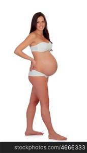 Beautiful pregnant woman in underwear isolated on white background