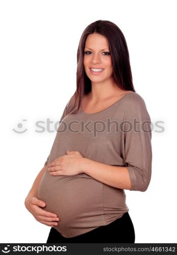 Beautiful pregnant woman isolated on a white background