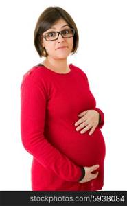 Beautiful pregnant woman, isolated on white background