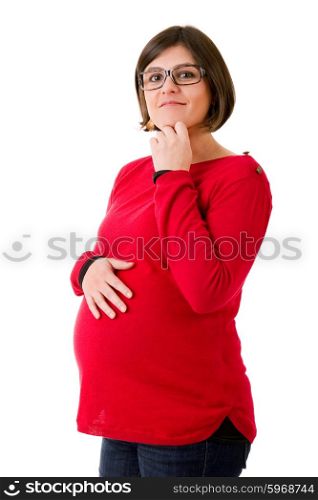 Beautiful pregnant woman, isolated on white background