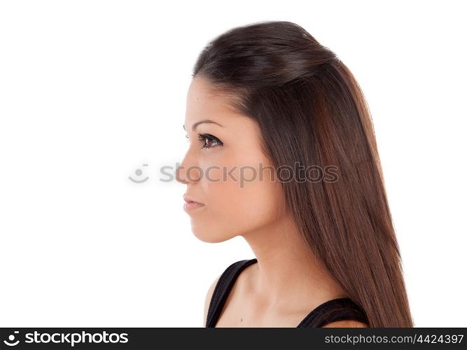 Beautiful profile of brunette woman isolated on a white background