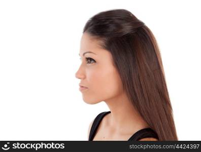 Beautiful profile of brunette woman isolated on a white background