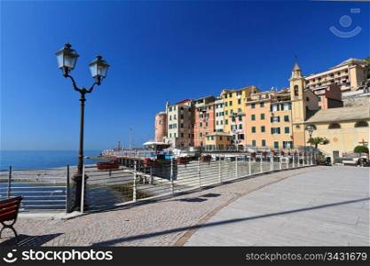 beautiful promenade in Sori, small village in Liguria, Italy