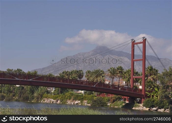 beautiful Puerto Banus bridge (reminding Golden Gate Bridge in San Francisco), Spain
