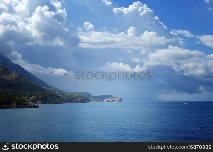 beautiful rainy sea and Sveti Stefan