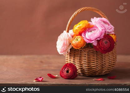 beautiful ranunculus flowers in basket