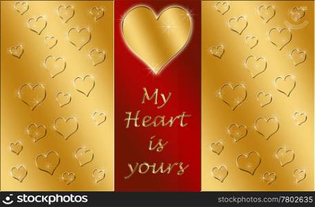 beautiful red and gold valentines card. my heart is yours