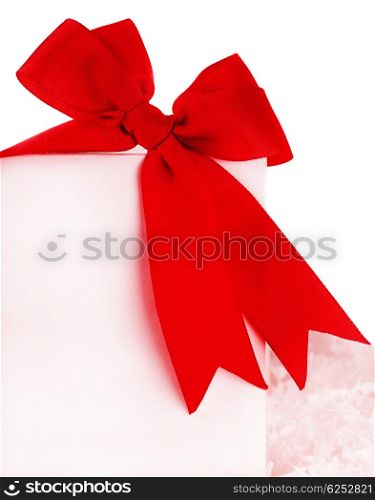 Beautiful red bow over blank greeting card, holiday concept