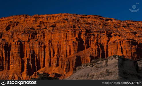 beautiful red cliff formations at sunset, ischigualasto national park, argentina, south america