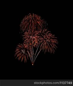 Beautiful Red fireworks exploding in the night sky, isolated on black background. New year and anniversary concept.