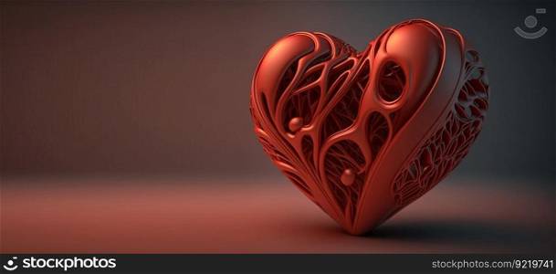 Beautiful red heart, love concept on a red background. AI generated. Header banner mockup with space.. Beautiful red heart, love concept on a red background. AI generated.